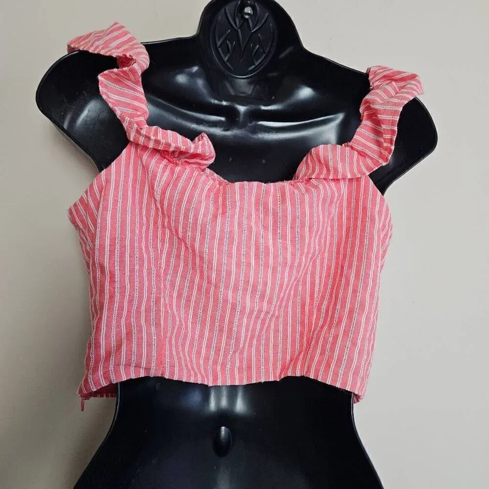 Free People Striped Ruffled Crop Top